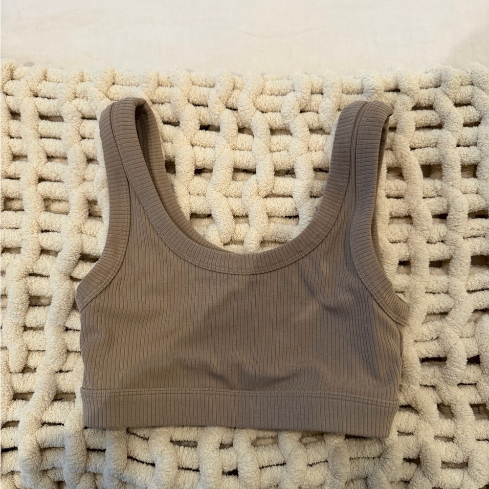 Alo Ribbed Tan Crop Top